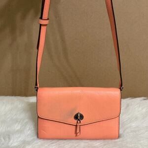 KATE SPADE Melon Pebbled Leather MARTI Large Slim Flap Wallet w/XBody Strap